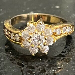 Technibond Gold sterling silver ladies jewelry cz floral flower ring vintage HSN